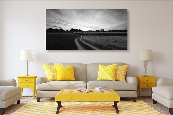 Stampa su tela – Tramonto sul paesaggio in bianco e nero