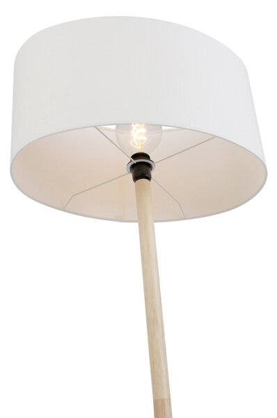 Lampada da terra in legno con paralume ovale in lino bianco 50cm - Mels