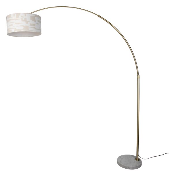 Lampada da terra in ottone con paralume a righe bianche e beige 50 cm - XXL