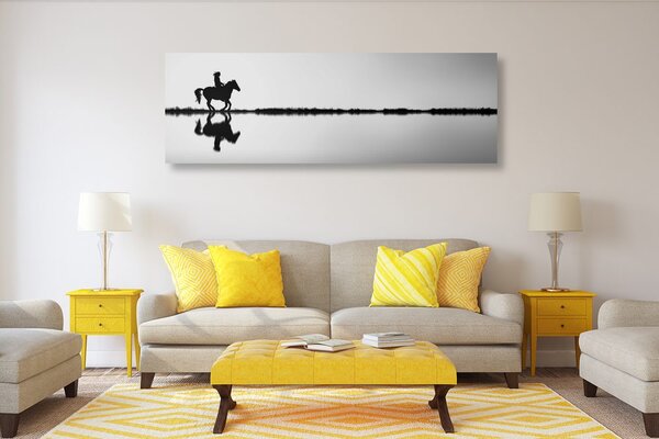 Quadro su tela – Cavaliere a cavallo in bianco e nero