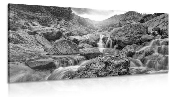 Stampa su tela – Cascate alpine in bianco e nero