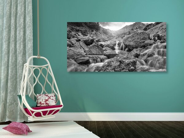 Stampa su tela – Cascate alpine in bianco e nero