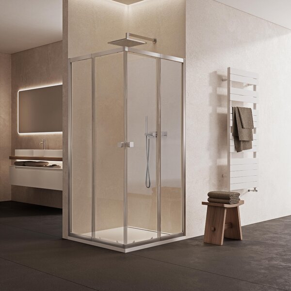 Cabina doccia 90x90 MARWELL Flexi 77-90x77-90-190 cm Doccia ad angolo con profili regolabili in alluminio di alta qualità in argento opaco Cabina doccia a battente