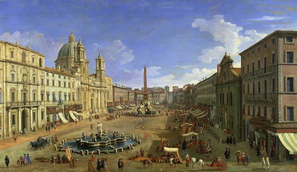 (1697-1768) Canaletto - Stampa artistica View of the Piazza Navona Rome, (40 x 22.5 cm)