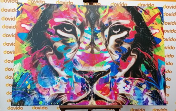 Quadro su tela – Testa di leone colorata