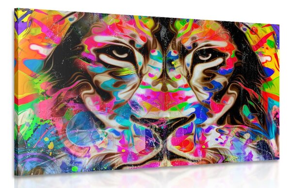 Quadro su tela – Testa di leone colorata