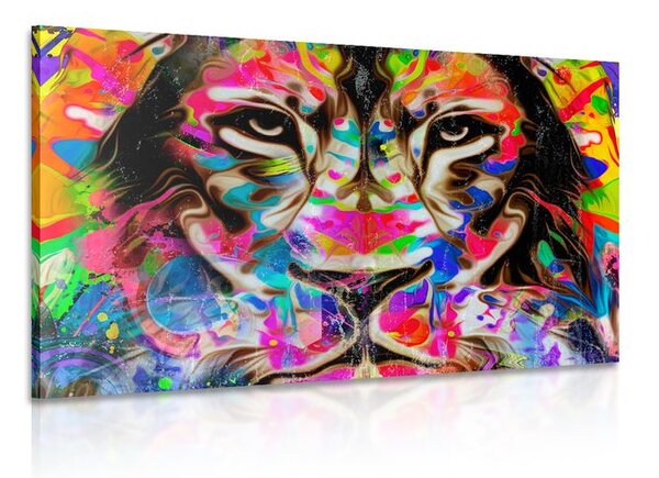Quadro su tela – Testa di leone colorata