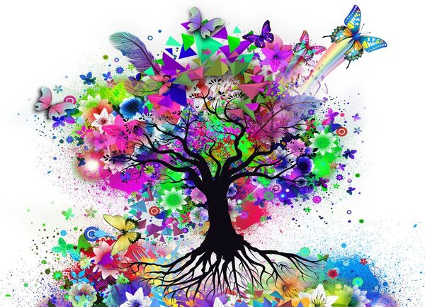 Quadro su tela – Albero fiorito pieno di colori