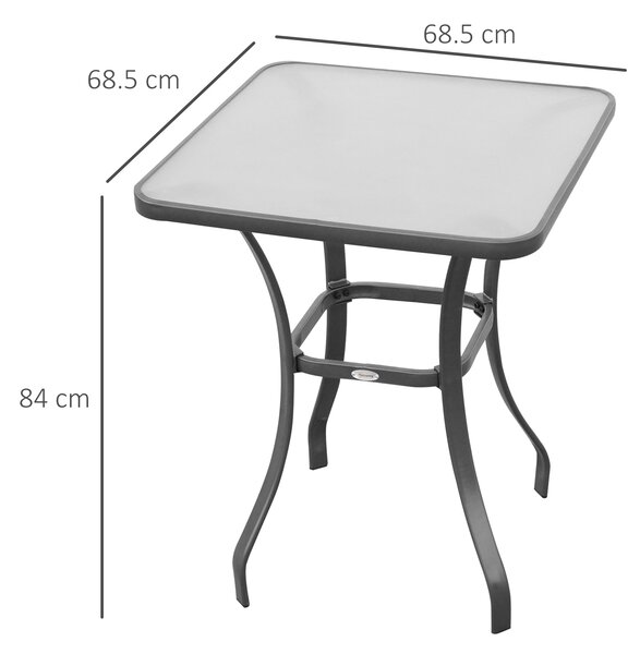 Outsunny Tavolino da Giardino in Metallo Nero, Piano in Vetro Temperato, Design Elegante, 68.5x68.5x84cm - Perfetto per Esterni|Aosom