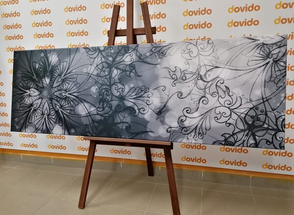 Stampa su tela – Mandala floreale in bianco e nero
