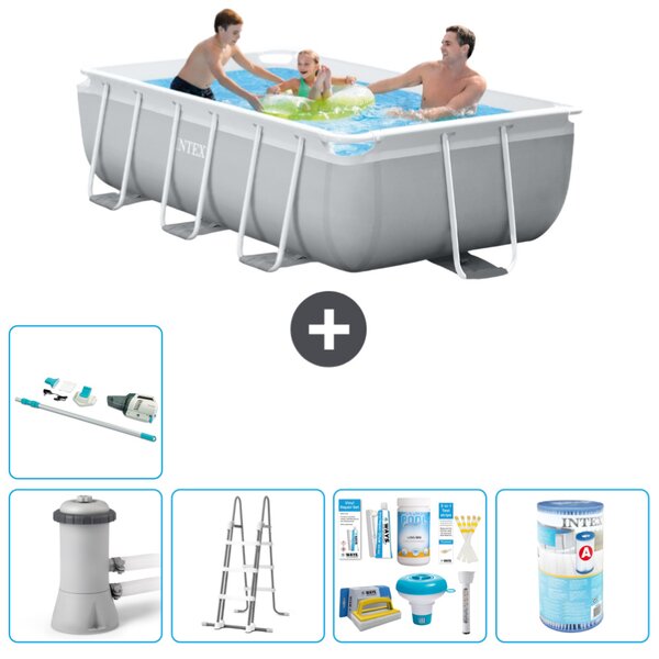 Piscina Intex con struttura a prisma rettangolare - 300 x 175 x 80 cm - grigio - inclusa pompa - pacchetto manutenzione scala - filtro - aspirapolvere