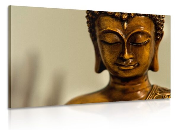 Quadro su tela – Testa di Buddha in bronzo