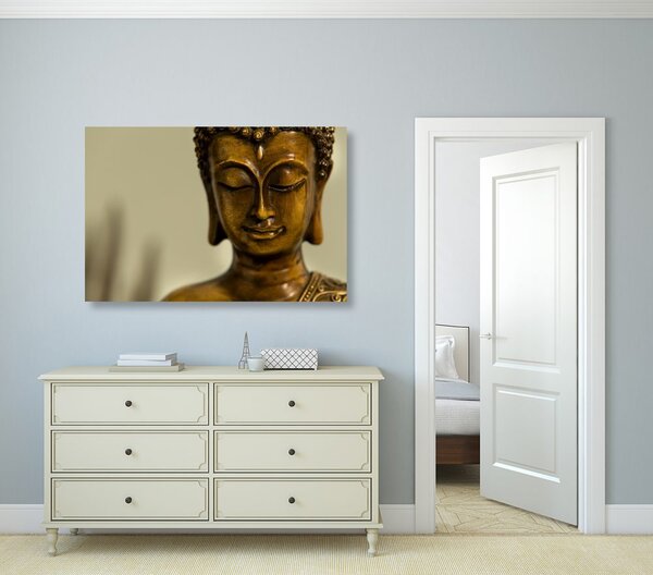 Quadro su tela – Testa di Buddha in bronzo