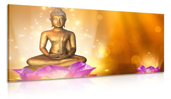 Quadro su tela – Statua di Buddha su fiore di loto