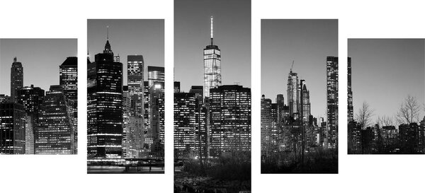 Quadri 5 pezzi – Centro di New York in bianco e nero