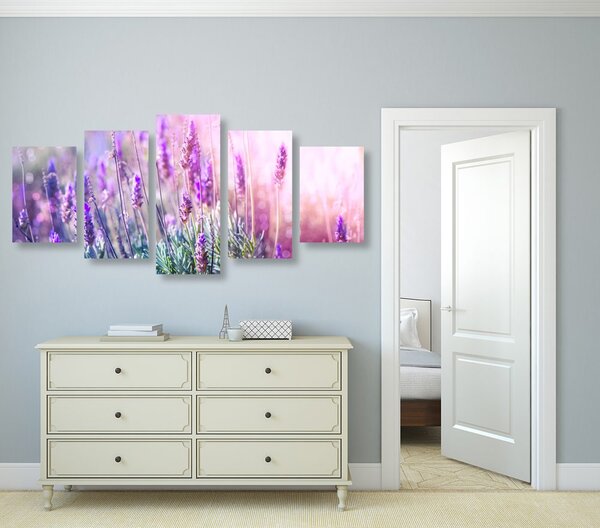 Quadri 5 pezzi – Fiori magici di lavanda