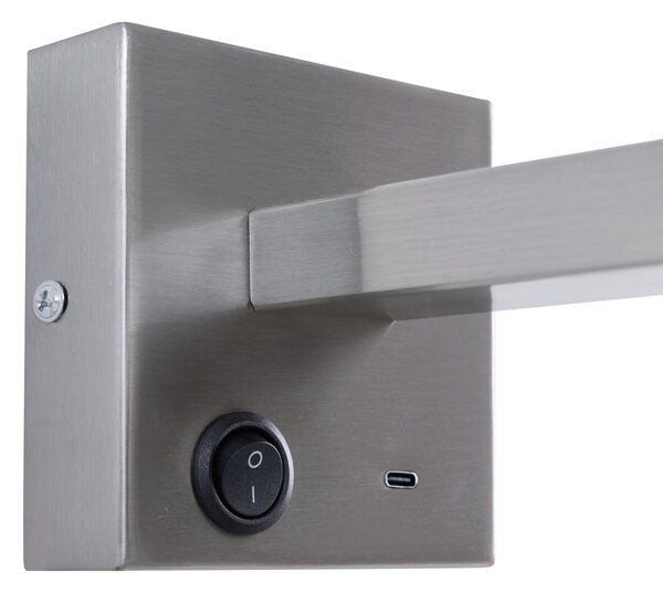 Lampada da parete moderna in acciaio con USB-C inclinabile - Rex