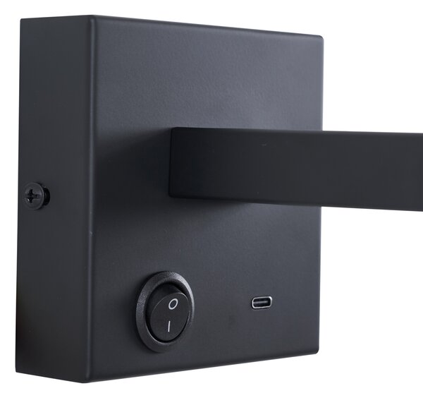Lampada da parete nera moderna con USB-C inclinabile - Rex