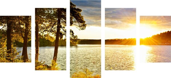 Quadri 5 pezzi – Tramonto sul lago