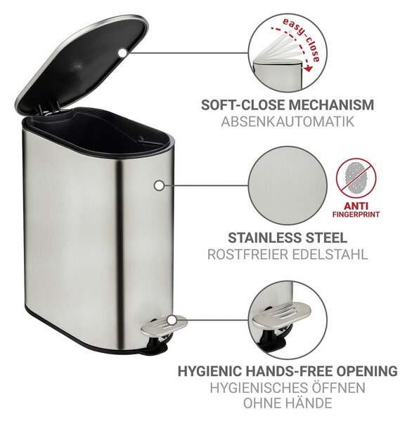 Cestino per la spazzatura color argento opaco in acciaio inox con pedale 5 l Collungo – Wenko