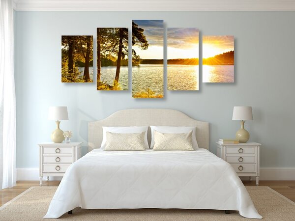 Quadri 5 pezzi – Tramonto sul lago