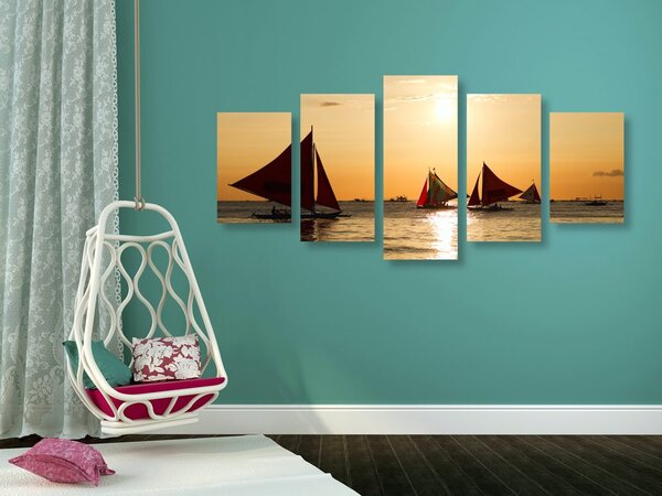 Quadri 5 pezzi – Splendido tramonto sul mare