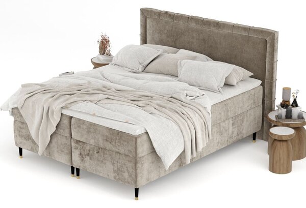Letto boxspring beige con spazio contenitivo 180x200 cm Voyage - Maison de Rêve