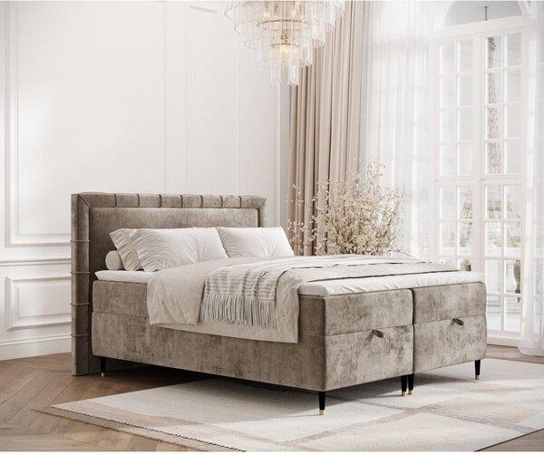 Letto boxspring beige con spazio contenitivo 180x200 cm Voyage - Maison de Rêve