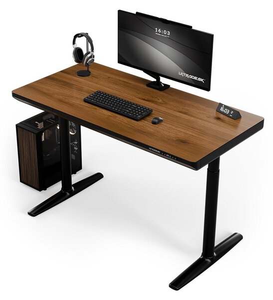 Ultradesk SHIFT - Nero/Marrone - Scrivania per computer con regolazione elettrica dell'altezza, piano 140x70 cm, ampio cassetto, gestione cavi