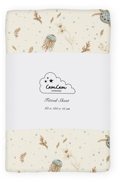 Lenzuolo con angoli per bambini giallo chiaro in cotone organico per culla 60x120 cm Sea Garden – Cam Cam Copenhagen
