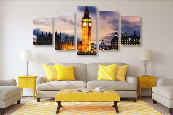 Quadri 5 pezzi – Big Ben notturno a Londra
