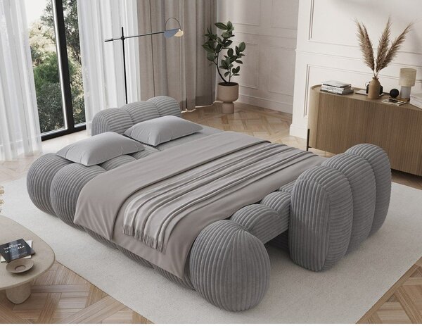 Divano grigio allungabile con rivestimento in velluto a coste 256 cm Cotonn – ELTAP
