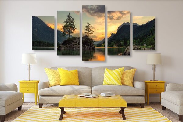 Quadri 5 pezzi – Paesaggio montano al lago