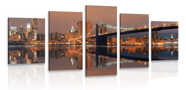 Quadri 5 pezzi – Riflesso di Manhattan nell'acqua