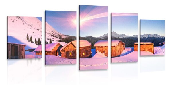 Quadri 5 pezzi – Villaggio montano innevato
