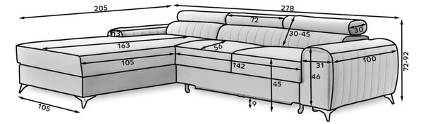 Divano angolare marrone scuro allungabile/con contenitore (con penisola a sinistra/con chaise lounge) e rivestimento in velluto Grayson – ELTAP