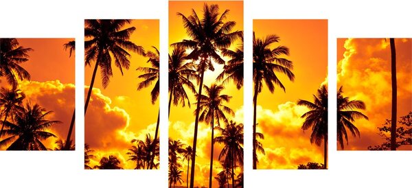 Quadri 5 pezzi – Palme da cocco sulla spiaggia