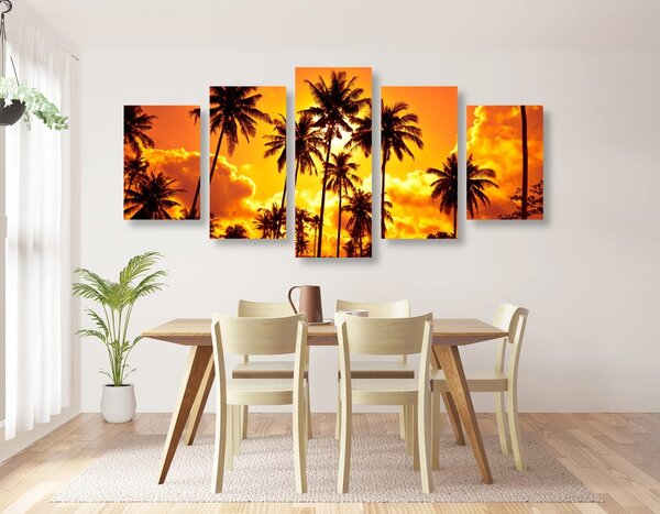 Quadri 5 pezzi – Palme da cocco sulla spiaggia