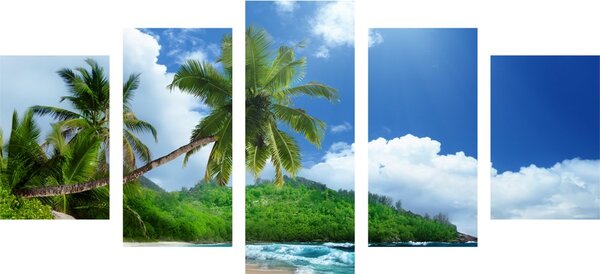 Quadri 5 pezzi – Spiaggia meravigliosa sull'isola di Seychelles