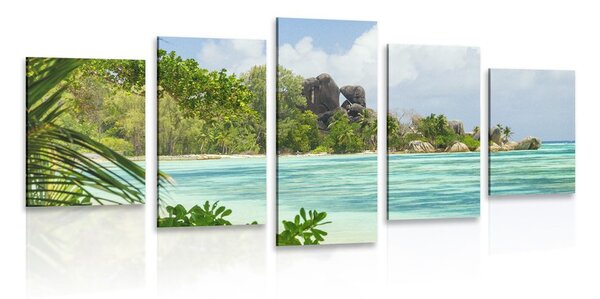 Quadri 5 pezzi – Spiaggia meravigliosa sull'isola di La Digue