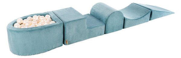 Gioco per psicomotricità turchese in velluto a coste 5 pz altezza totale 30 cm 250x45 cm Montessori – Meowbaby