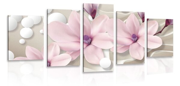 Quadri 5 pezzi – Magnolia su sfondo astratto