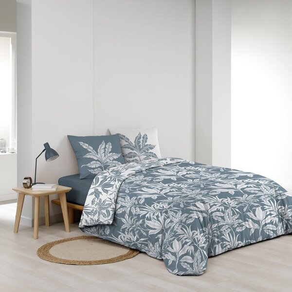 Set copripiumino e federa bianco/blu in cotone per letto matrimoniale ed esteso 240x220 cm Hera – douceur d'intérieur