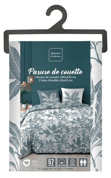 Set copripiumino e federa bianco/blu in cotone per letto matrimoniale ed esteso 240x220 cm Hera – douceur d'intérieur
