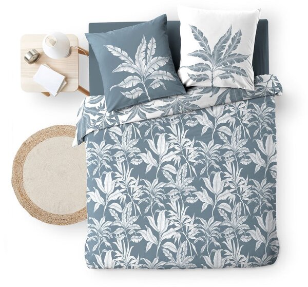 Set copripiumino e federa bianco/blu in cotone per letto matrimoniale ed esteso 240x220 cm Hera – douceur d'intérieur
