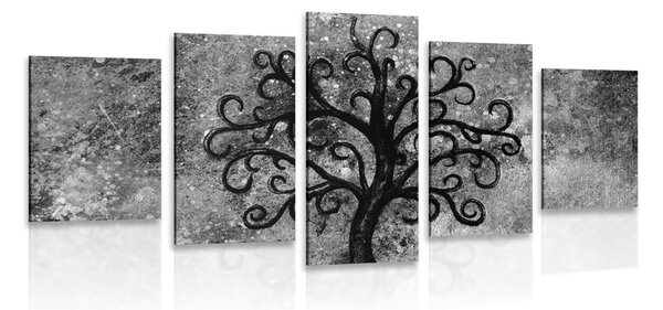 Quadri 5 pezzi – Albero della vita in bianco e nero