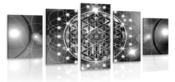 Quadri 5 pezzi – Mandala affascinante in bianco e nero