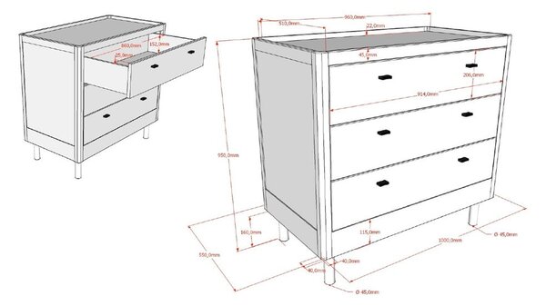 Cassettiera per bambini di colore naturale in rovere massiccio 100x95x55 cm Forrest – Vipack