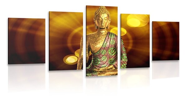 Quadri 5 pezzi – Statua di Buddha con sfondo astratto