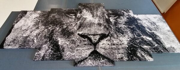 Quadri 5 pezzi – Volto di leone in bianco e nero